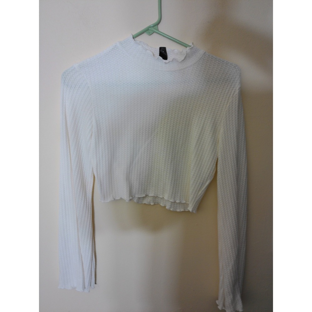 SHEIN Crop Top Women Medium White Waffle Knit Lettuce Edge Y2K Aesthetic